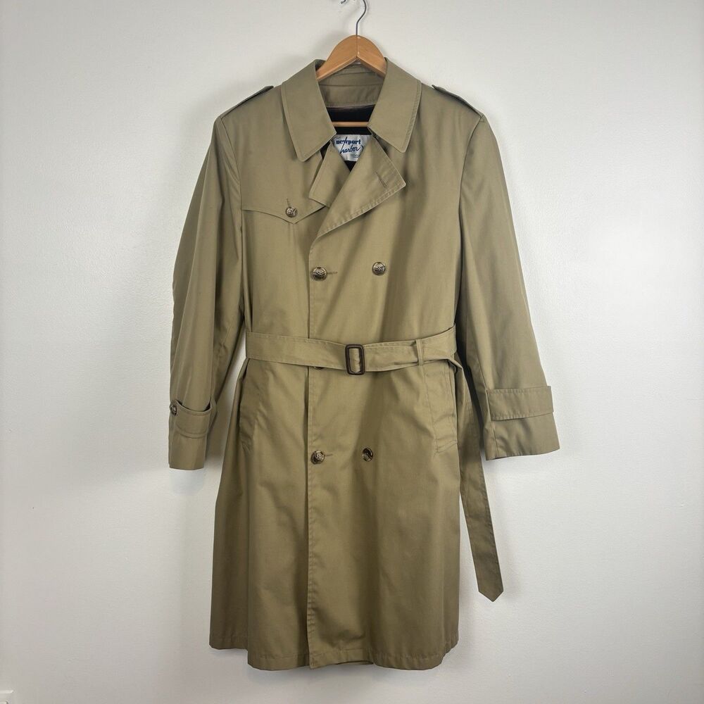 VTG Newport Harbor Mens Trench Coat 42 R Removable Faux Fur Heavy Liner USA Made